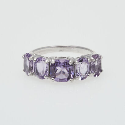 Silver Five Stone Amethyst Ring