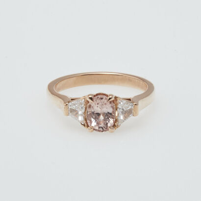 18ct Peach Sapphire and Diamond Three Stone Ring