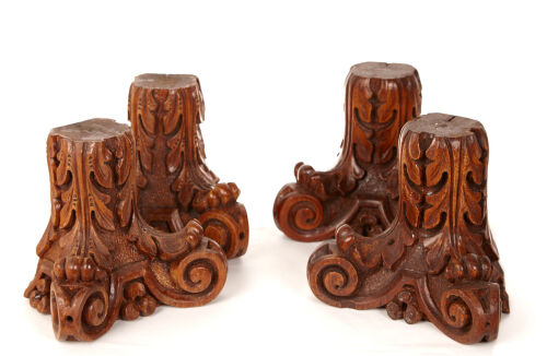 Four Carved Wooden Acanthus Leaf Architectural Fittings