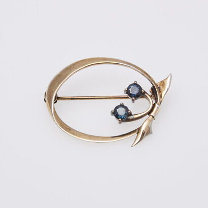 Silver Gold Plated Sapphire Brooch