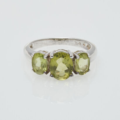 Silver Three Stone Peridot Ring