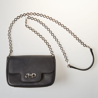 Salvatore Ferragamo Black Leather Gancini Crossbody Bag