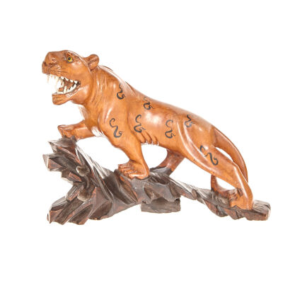 A Late-19th Century - Early-20th Century Chinese Handmade Wood Carving Tiger