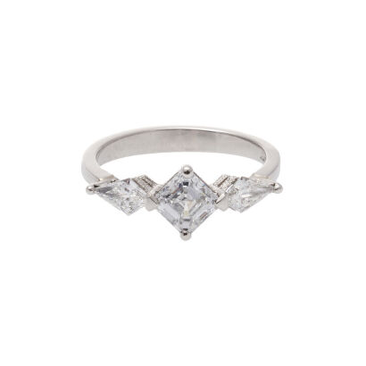 Platinum Asscher and Kite Cut Three Stone Diamond Ring