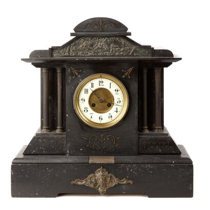 A Large French Marble Presentation Clock with Porcelain Face