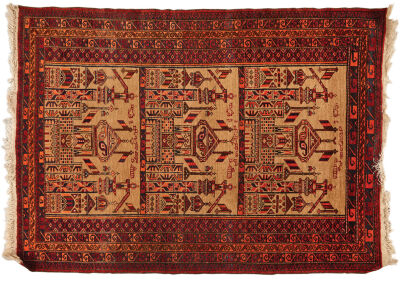 An Afghan Rug with Blue Mosque Design