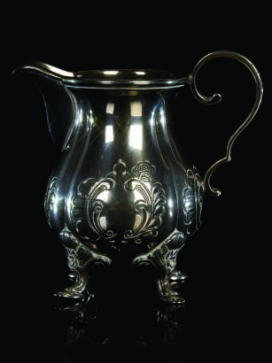 A Danish Sterling Silver Engraved Baluster Cream Jug