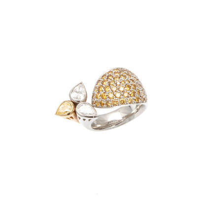 18ct Yellow Gold and Platinum Fancy Coloured Diamond Dress Ring