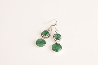 A Pair of Silver Emerald Drop Earrings