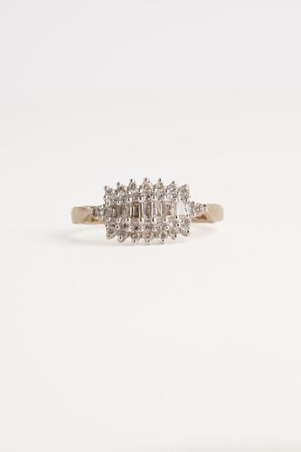 9ct Yellow and White Gold and Baguette Diamond Cluster Ring