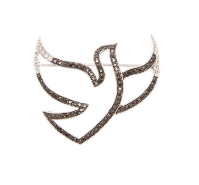 18ct White Gold Black and White Diamond Dove Brooch