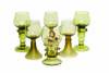 Six Dutch/German Olive Green Glass Roemer Wine Glasses