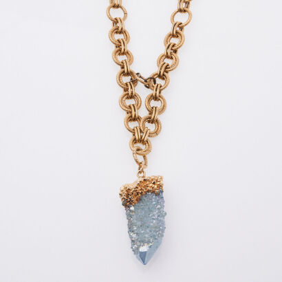 Gold Tone Quartz Costume Necklace