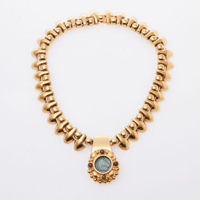 Gold Tone Trojan Horse Costume Necklace