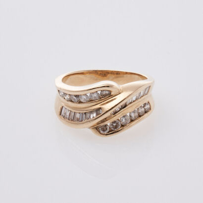 14ct Round and Baguette Diamond Dress Ring