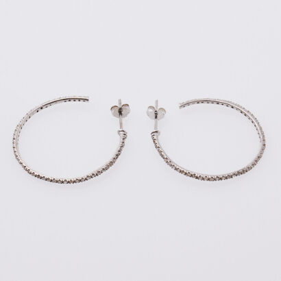 14ct White Gold Rose Cut Diamond Hoops
