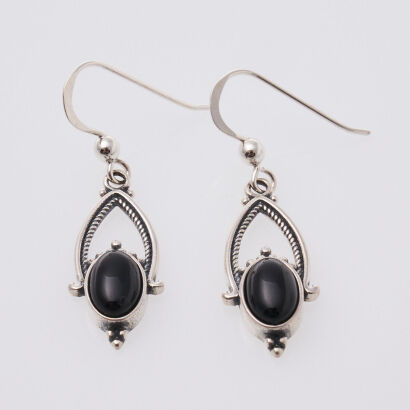 Silver Onyx Drop Earrings
