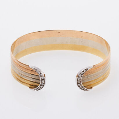 18ct Vintage Tri-gold and Diamond Cuff