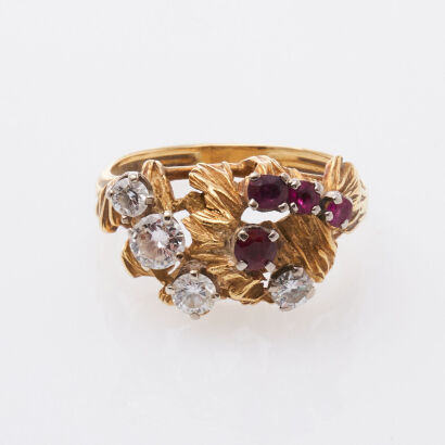 18ct Retro Ruby and Diamond Ring