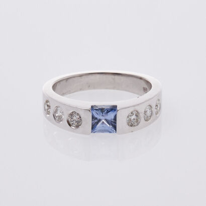 14ct White Gold Sapphire and Diamond Dress Ring