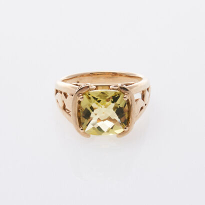 9ct Lemon Quartz and Diamond Dress Ring