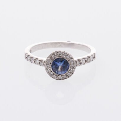 18ct Sapphire and Diamond Halo Dress Ring