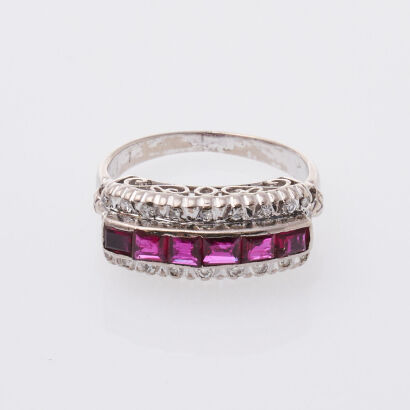 Silver Ruby and Diamond Ring