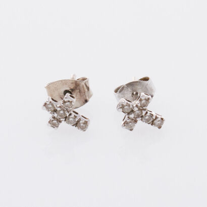 18ct White Gold Diamond Cross Earrings