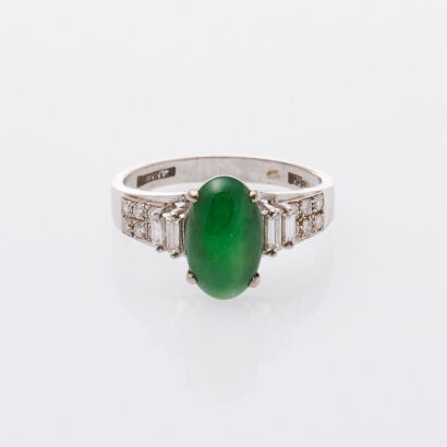 14ct White Gold Traditional Jade and Diamond Dress Ring