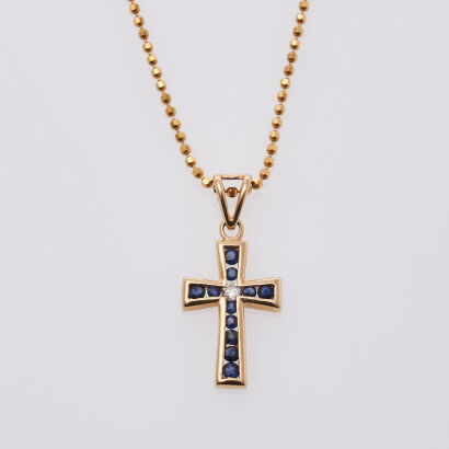14ct Sapphire and Diamond Cross Necklace
