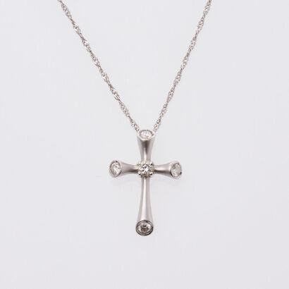 14ct and 18ct White Gold Diamond Cross Pendant