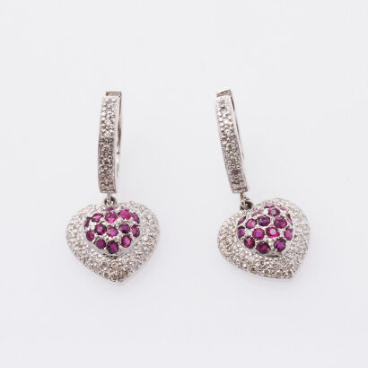 14ct White Gold Ruby and Diamond Earrings