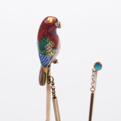 9ct Vintage Enamel Parrot Pin