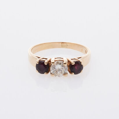 14ct Ruby and Diamond Three Stone Ring