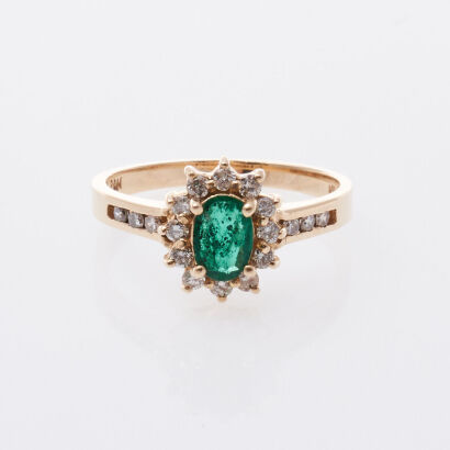 14ct Emerald and Diamond Cluster Ring