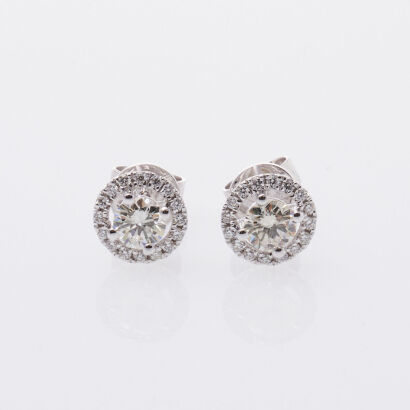 18ct White Gold Diamond Stud Round Halo Earrings