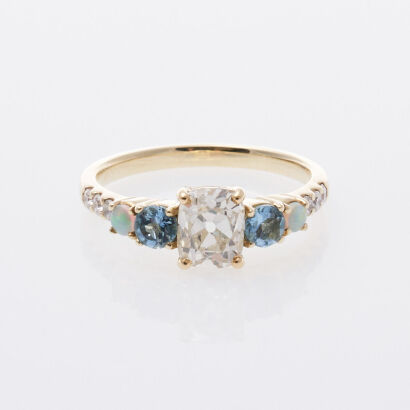 14ct Old Mine Cut Diamond and Multi Gem Stone Ring