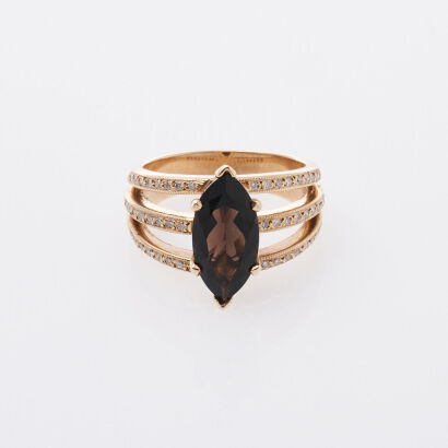 9ct Smokey Quartz and Diamond Split Shank Ring