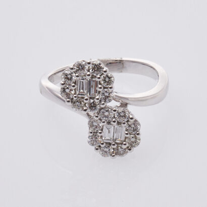 18ct White Gold Diamond Double Cluster Ring
