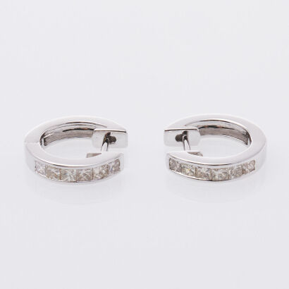 18ct White Gold Princess Cut Diamond Huggie Earrings
