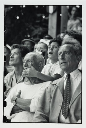 BRIAN BRAKE Pablo Picasso, Son Claude and Jean Cocteau at a Bullfight, Vallauris, France