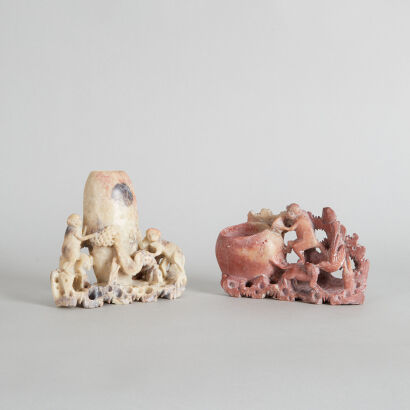 Two Chinese Soapstone Carved 'Monkey' Ornaments