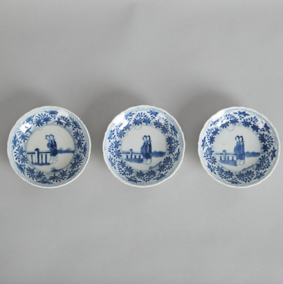 Three 19th Century Chinese Blue and White 'Figural' Saucers