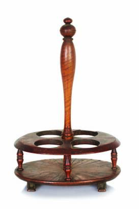 An Oval Georgian Wooden Cruet Stand with Turned Spindle Handle