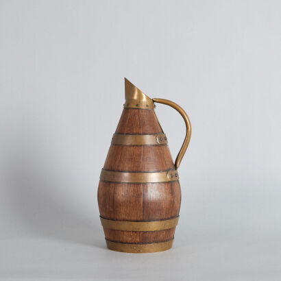 A French 19th Century Brass Banded Oak Wine Pitcher