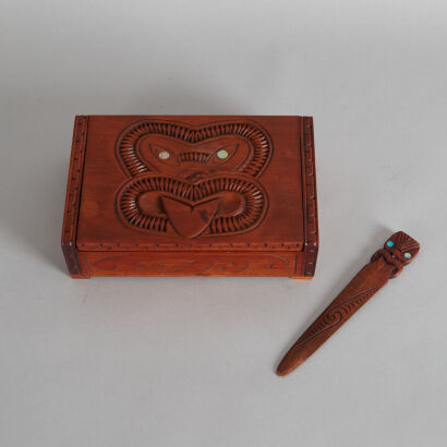 A Tiki Wooden Box with Letter Opener