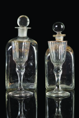 Two Early-19th Century French Liqueur Decanters and Glasses