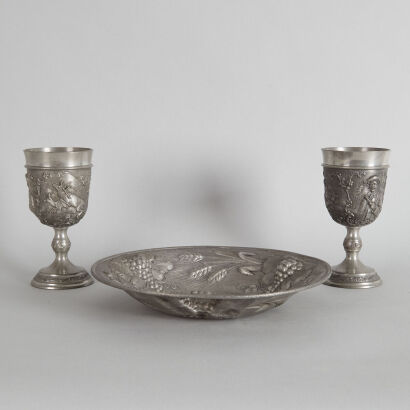 A Pair of Frieling Zinn Goblets and Bowl