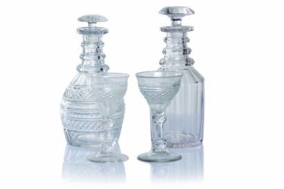 Two Georgian Cut Crystal Liqueur Decanters and Two Port Glasses, C. 1820