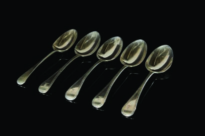 Five Various Georgian Old English Pattern Sterling Silver Table Spoons